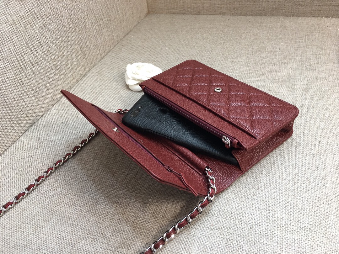 Caviar Leather Wallet On Chain Shoulder Bag A33814 Burgundy/Silver